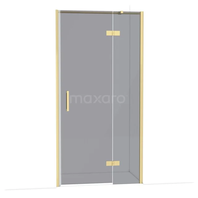 Glazen douchedeur met gouden scharnieren en handgreep, moderne uitstraling voor een stijlvolle badkamer.