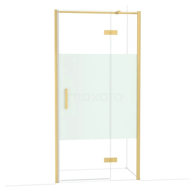 Diamond Shower door | 100 cm Gold Clear with matt strip Pivot door DDB22462313GG Glazen douchedeur met goudkleurig frame, matte strook middenin, ideaal voor stijlvol badkamerdesign.