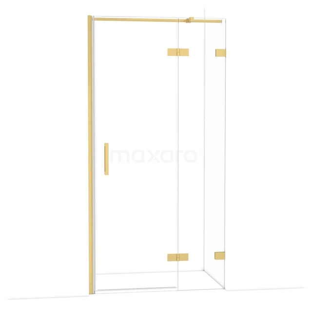 Goldfarbene Glastür für die Dusche mit Messingoberfläche, modernes Design und schlankem Rahmen, ideal für ein stilvolles Badezimmer.