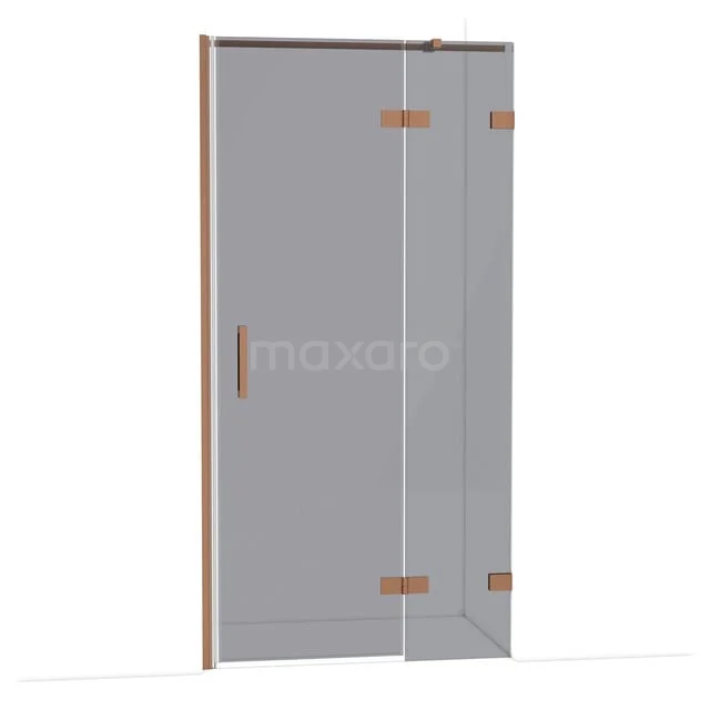 Diamond Douchedeur | 100 cm Koper Rookglas Draaideur DDB22462321KP Glazen douchedeur met metalen scharnieren, deels mat glas, perfect voor een moderne badkamerstijl.
