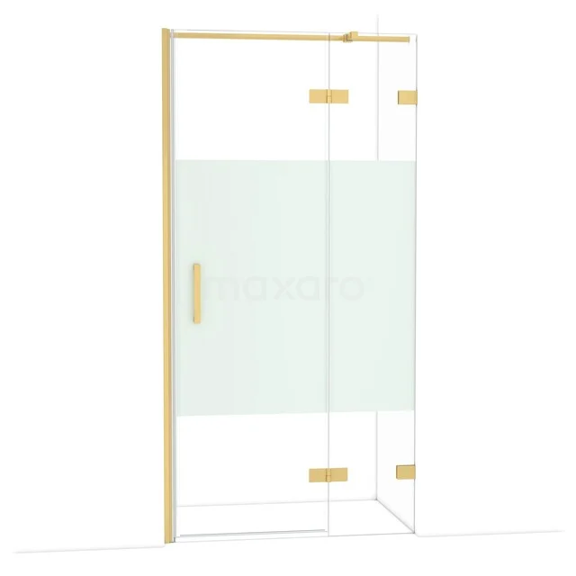 Diamond Douchedeur | 100 cm Goud Helder met matte strook Draaideur DDB22462323GG Douchedeur met goudkleurige rand, matglas en helder glas, ideaal voor een moderne badkamerstijl.