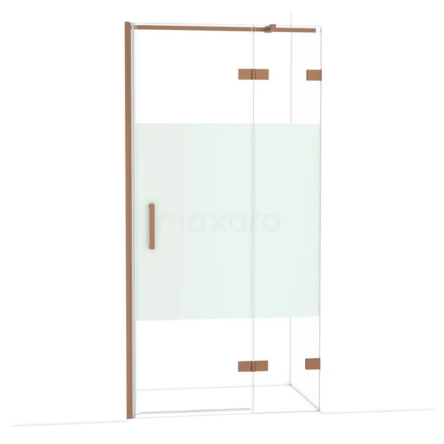 Diamond Shower door | 100 cm Copper Clear with matt strip Pivot door DDB22462323KP Douchecabine met matglas, koperkleurige accenten en draaideur, ideaal voor een moderne badkamer.