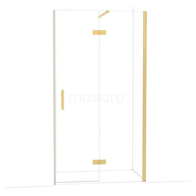 Glasdouchedeur mit goldfarbenen Scharnieren und Haltegriff, modernes Design, ideal als stilvolle Badezimmerlösung.