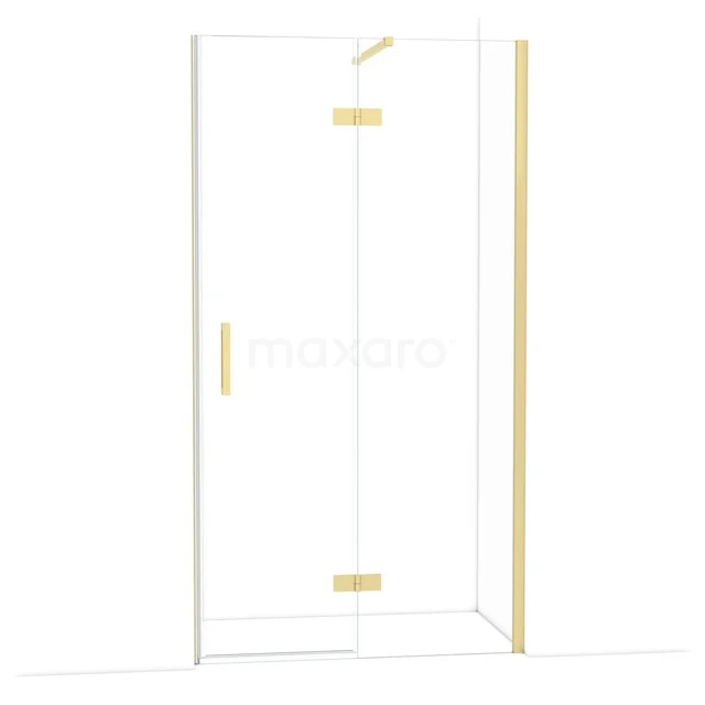 Diamond Douchedeur | 110 cm Lichtgoud Helder glas Draaideur DDB22651110LG Glazen douchedeur met goudkleurige scharnieren, deel van moderne hoekdouchecabine voor stijlvolle badkamerinrichting.