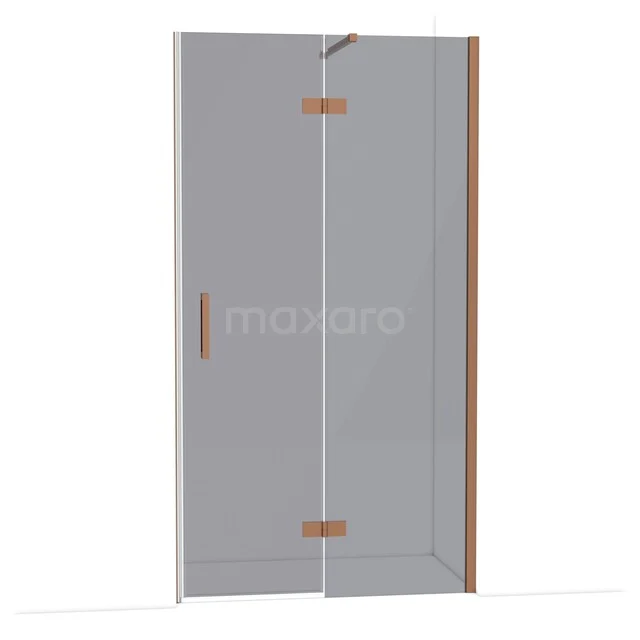 Diamond Shower door | 110 cm Copper Smoke glass Pivot door DDB22651111KP Glazen douchedeur met koperkleurige scharnieren en handgreep, onderdeel van badkameraccessoires voor moderne ruimten.