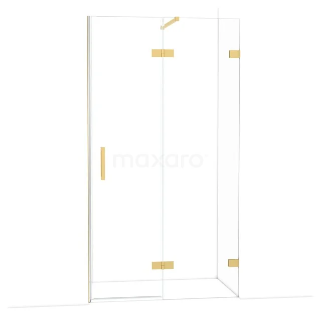 Diamond Douchedeur | 110 cm Goud Helder glas Draaideur DDB22651120GG Gouden douchewand van gehard glas, hoekmodel met scharnieren, perfect voor een luxe badkamerstijl.