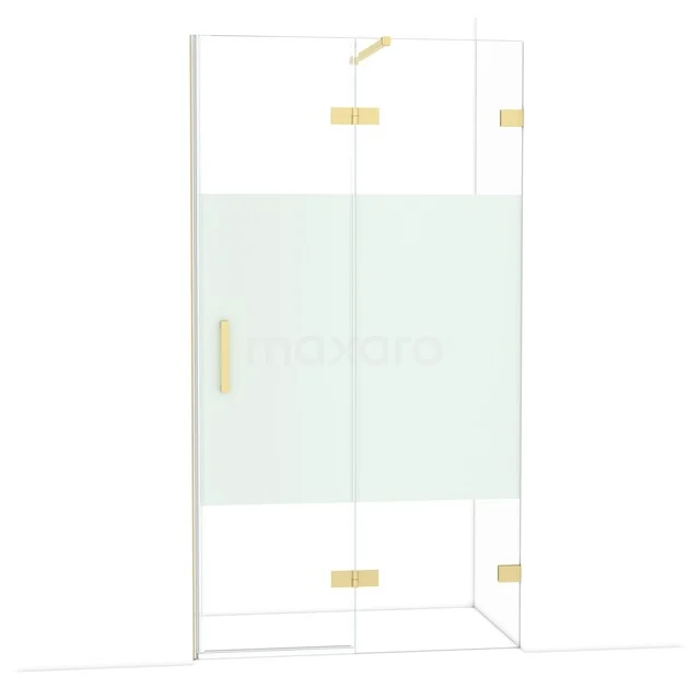 Diamond Douchedeur | 110 cm Lichtgoud Helder met matte strook Draaideur DDB22651123LG Glazen douchecabine met gouden accenten, mat glasdetail en hoekinstap, ideaal voor stijlvolle badkamerinrichting.