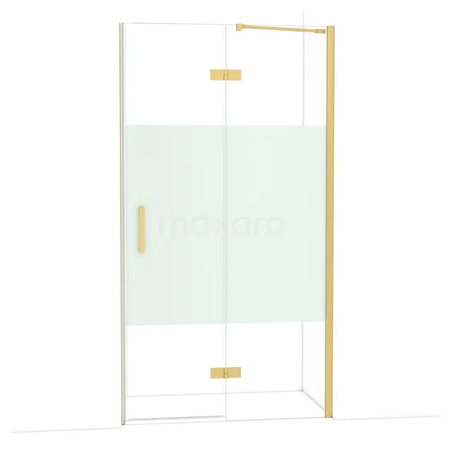 Glas Duschwand mit goldfarbenen Akzenten, einschließlich Haltegriff, ideal für eine moderne Badezimmergestaltung.