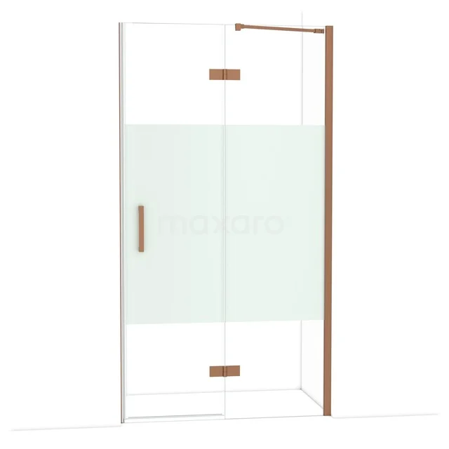 Diamond Douchedeur | 110 cm Koper Helder met matte strook Draaideur DDB22651213KP Glazen douchewand met mat witte middenstrook, koperkleurige details en draaideur, ideaal voor een stijlvolle badkamer.