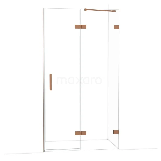 Duschkabine mit Klarglas und luxuriösen Kupferakzenten, elegantes Design ideal für ein modernes Badezimmer.