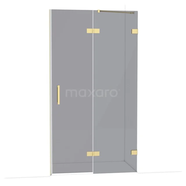 Diamond Douchedeur | 110 cm Lichtgoud Rookglas Draaideur DDB22651221LG Glazen douchedeur met goudkleurige scharnieren en handgreep, strak design voor moderne badkamers.
