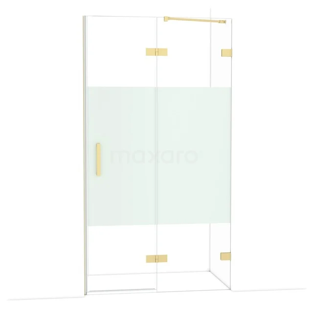 Glas Duschwand mit Matt Weiß Paneel, Gold Beschlag und modernem Design, perfekt für eine stilvolle Badezimmer Einrichtung.