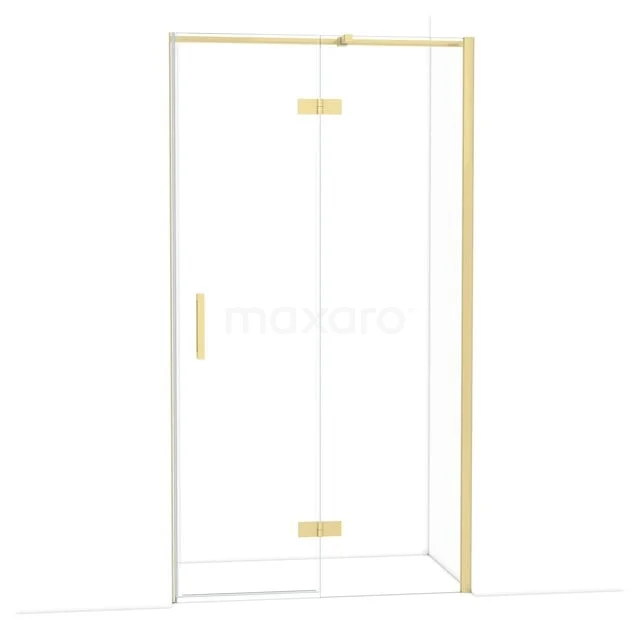 Diamond Shower door | 110 cm Light gold Clear glass Pivot door DDB22651310LG Glazen douchedeur met goudkleurige accenten, strak design en scharnieren, perfecte toevoeging aan een moderne badkamer.
