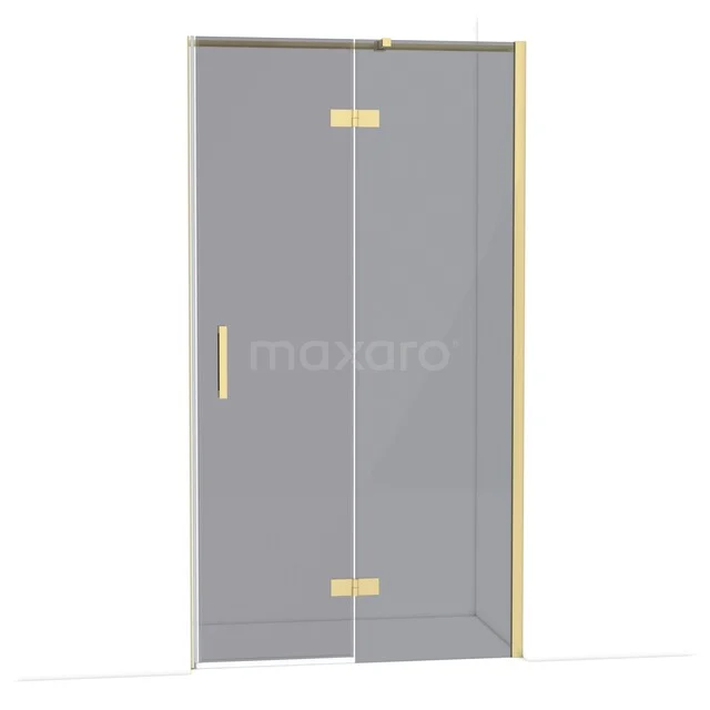 Goldene Duschtür mit Klarglas, Drehtür mit minimalistischem Design, ideal für einen modernen Badezimmerstil.