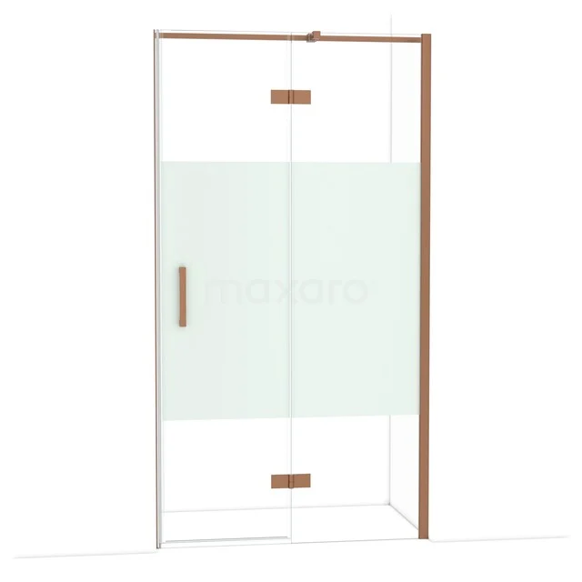 Glasene Duschtür mit bronzefarbenem Rahmen, Schiebesystem und mattem Teil, luxuriöse Ergänzung für modernes Badezimmer.