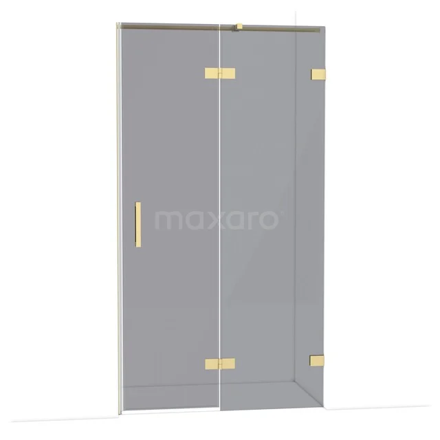 Diamond Shower door | 110 cm Light gold Smoke glass Pivot door DDB22651321LG Glazen douchedeur met goudkleurige scharnieren en handgreep, strak design passend bij een moderne badkamerstijl.