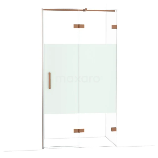 Diamond Douchedeur | 110 cm Koper Helder met matte strook Draaideur DDB22651323KP Douchecabine met matglas-details, koperen accenten en strak ontwerp, ideaal voor een moderne badkamer.