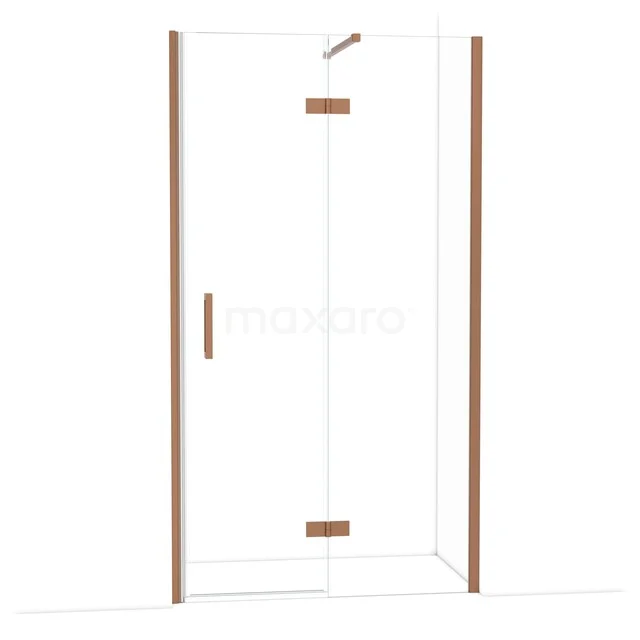 Glas Duschkabine mit kupferfarbenen Akzenten, modernem Aussehen und platzsparendem Design für ein stilvolles Badezimmer.