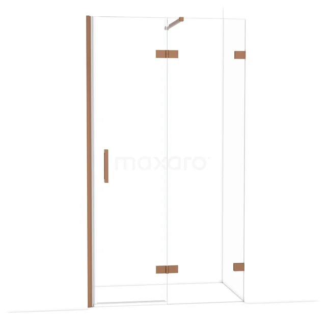 Glass shower cabin with corner arrangement, transparent, metal accents and minimalist design for a modern bathroom.