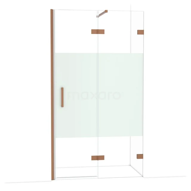 Heldere glazen douchecabine met bronskleurige accenten, matglazen middenpaneel, luxe afwerking voor een stijlvolle badkamer.