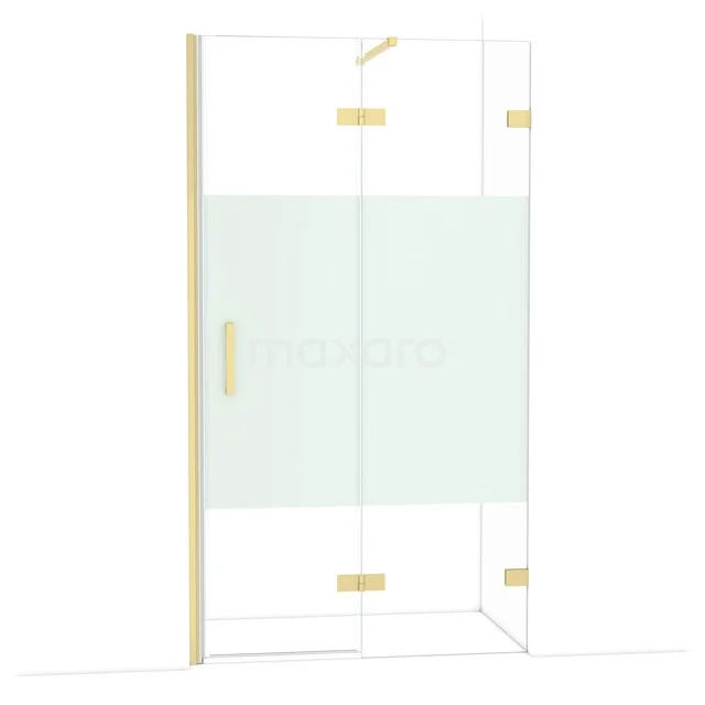 Diamond Douchedeur | 110 cm Lichtgoud Helder met matte strook Draaideur DDB22652123LG Glazen douchedeur met gouden details, mat middenpaneel en hoekontwerp voor stijlvolle badkamerinrichting.