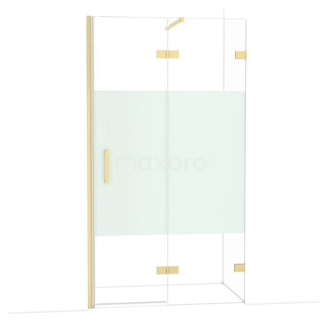 Diamond Duschtür | 110 cm Helles Gold Klar mit matter Streifen Drehtür DDB22652123LG Glasene Duschtür mit goldenen Details, mattem Mittelpaneel und Eckdesign für stilvolle Badezimmergestaltung.