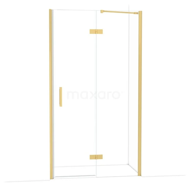 Glas Duschtür mit Eckdesign und goldfarbenen Details, ideal für eine moderne Badezimmer Einrichtung.