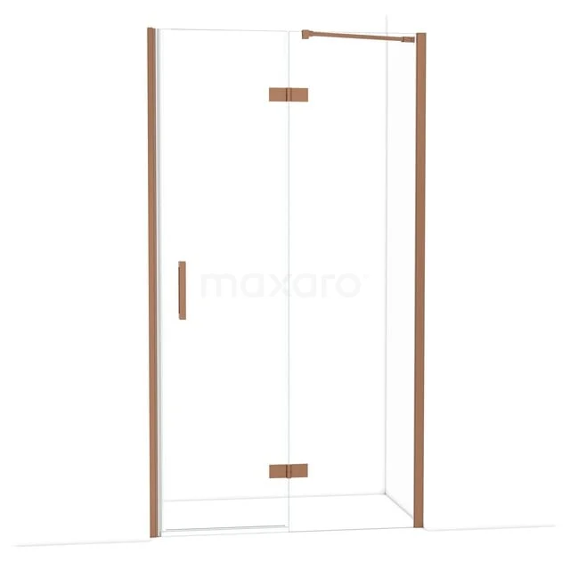 Diamond Douchedeur | 110 cm Koper Helder glas Draaideur DDB22652210KP Hoekdouchecabine met transparant glas, koperkleurige details en strak design, ideaal voor een moderne badkamerstijl.