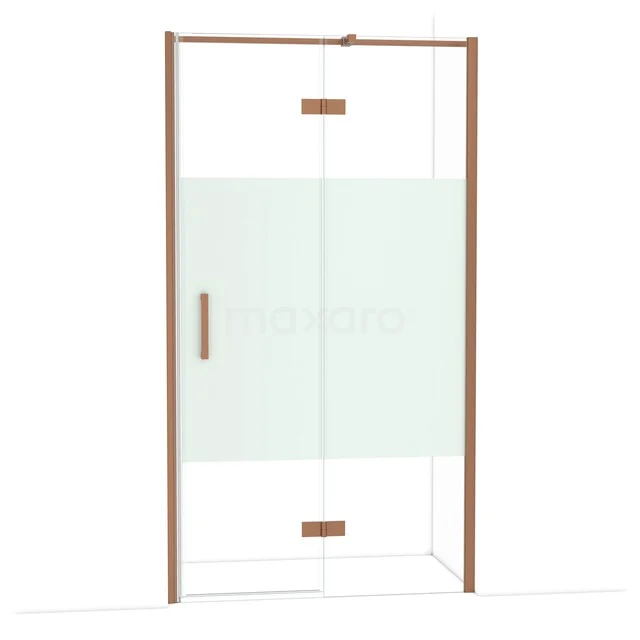 Duschtür mit kupferfarbenen Akzenten, Mattglasstreifen und klaren Linien. Perfekt als stilvolle Ergänzung für dein Badezimmer.