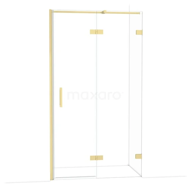 Glazen douchedeur met messing accenten, moderne uitstraling, ideaal voor stijlvolle badkamerinrichting.