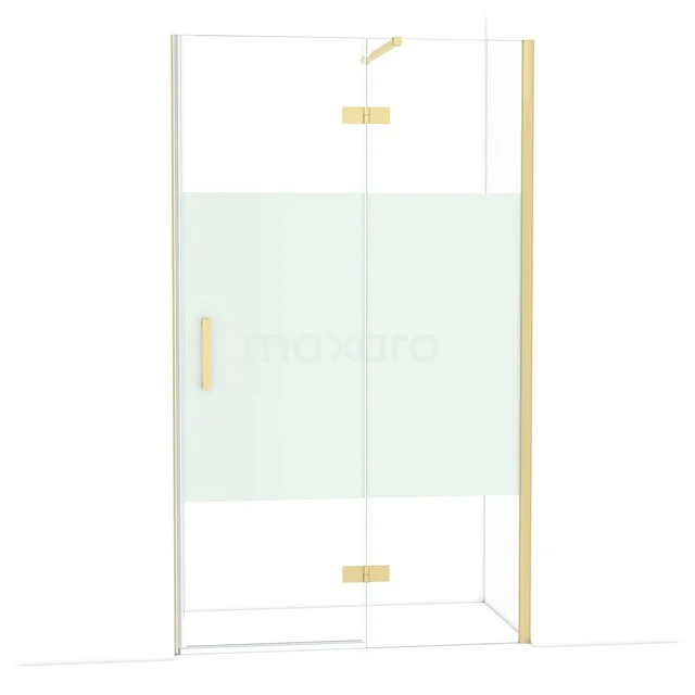 Diamond Douchedeur | 120 cm Lichtgoud Helder met matte strook Draaideur DDB22661113LG Douchewand van glas met mat gouden details, modern ontwerp; ideaal voor een stijlvolle badkamer.