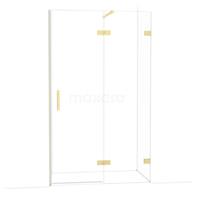 Diamond Douchedeur | 120 cm Lichtgoud Helder glas Draaideur DDB22661120LG Glazen douchewand met goudkleurige scharnieren en handgreep, modern design, ideaal voor een stijlvolle badkamer.