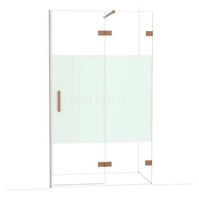 Diamond Douchedeur | 120 cm Koper Helder met matte strook Draaideur DDB22661123KP Douchecabine met matglazen middenpaneel, goudkleurige scharnieren en handgreep; moderne uitstraling voor de badkamer.