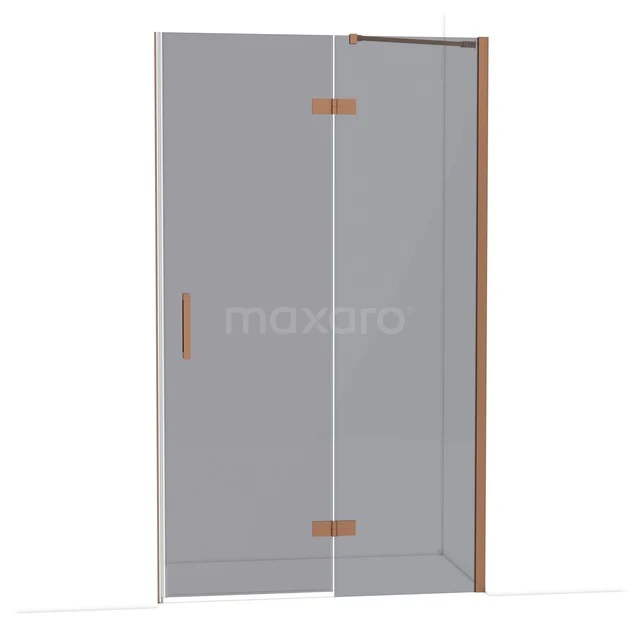 Diamond Douchedeur | 120 cm Koper Rookglas Draaideur DDB22661211KP Glazen inloopdouche met koperkleurige scharnieren en handgreep, modern ontwerp voor een stijlvolle badkamer.
