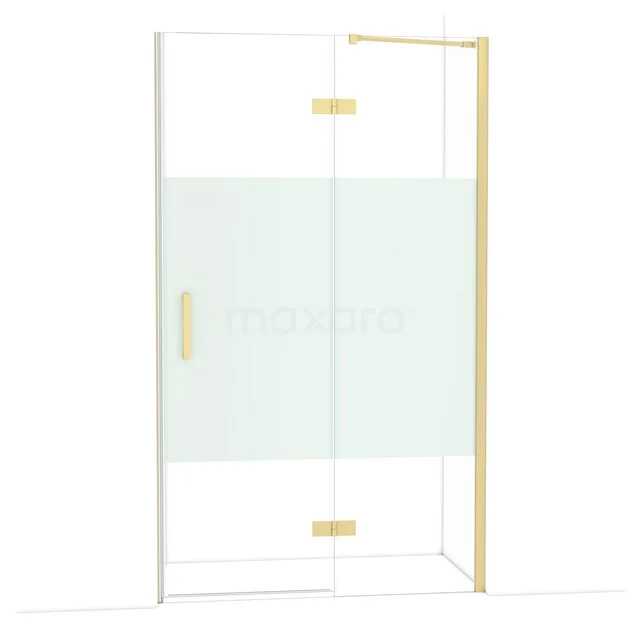 Diamond Douchedeur | 120 cm Lichtgoud Helder met matte strook Draaideur DDB22661213LG Glazen douchewand met goudkleurige accenten, helder glas met mat middenstuk, modern design voor een stijlvolle badkamer.