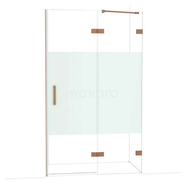Douchecabine van helder glas met mat wit middenpaneel en messing scharnieren, ideaal voor een moderne badkamer.