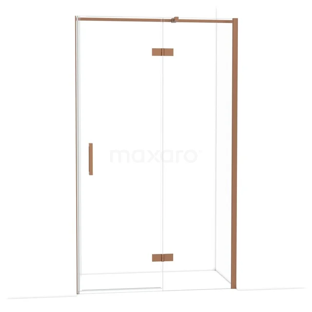 Diamond Shower door | 120 cm Copper Clear glass Pivot door DDB22661310KP Douchedeur met heldere glazen panelen en koperkleurige accenten, geschikt voor moderne badkamerinrichting.