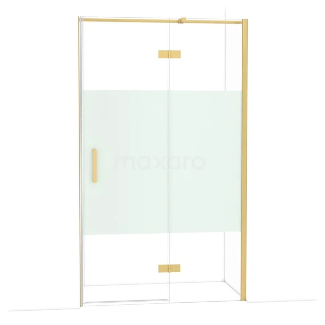 Glazen douchewand met gouden profiel, mat glasdetail en schuifdeur, ideaal voor een stijlvolle badkamerinrichting.