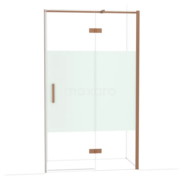 Diamond Douchedeur | 120 cm Koper Helder met matte strook Draaideur DDB22661313KP Glazen douchewand met koperkleurige accenten, deels matglas voor privacy, modern design ideaal voor stijlvolle badkamers.