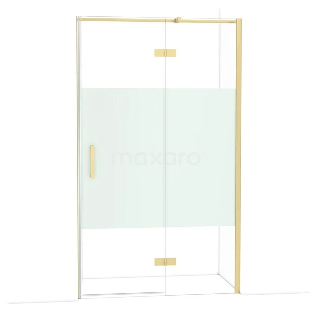 Diamond Shower door | 120 cm Light gold Clear with matt strip Pivot door DDB22661313LG Goudkleurige glazen douchedeur met mat middenpaneel en strak design, ideaal voor een luxe badkamer.