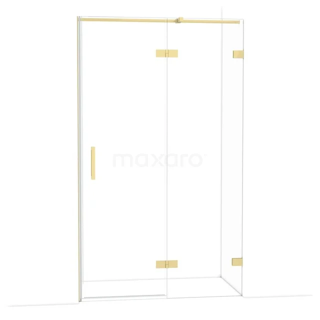 Gold Duschwand mit Tür, elegantes Design, Klarglas und Messingdetails, ideal für einen modernen Badezimmerstil.