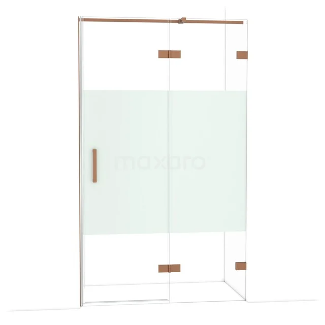 Diamond Douchedeur | 120 cm Koper Helder met matte strook Draaideur DDB22661323KP Glazen douchewand met rosegouden accenten, mat wit middenpaneel, ideaal voor een stijlvolle badkamerinrichting.