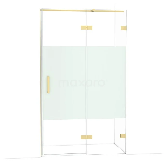 Diamond Shower door | 120 cm Light gold Clear with matt strip Pivot door DDB22661323LG Gouden douchewand met matglas en helder glas, luxe design voor moderne badkamers en privacy.