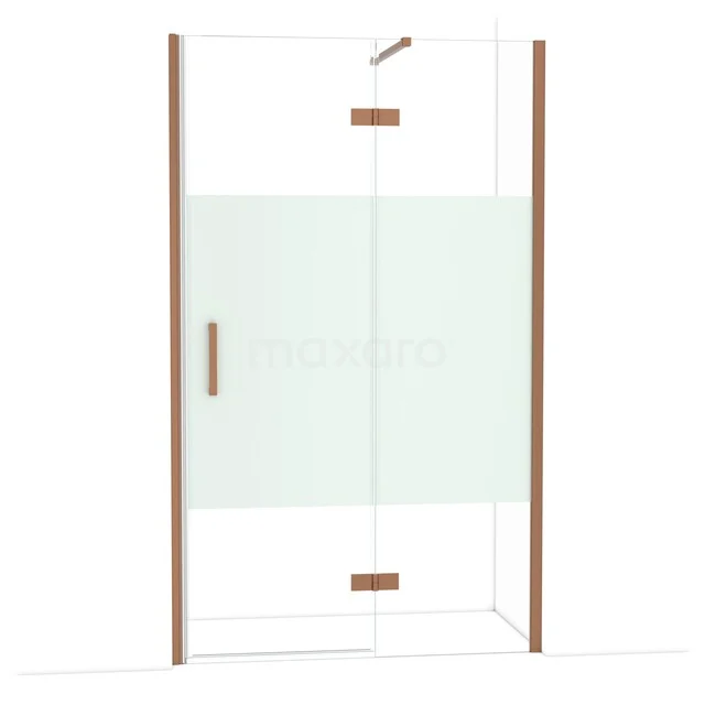 Diamond Douchedeur | 120 cm Koper Helder met matte strook Draaideur DDB22662113KP Douchecabine met koperkleurige accenten, matglas en glazen deuren, ideaal voor een stijlvolle badkamer.