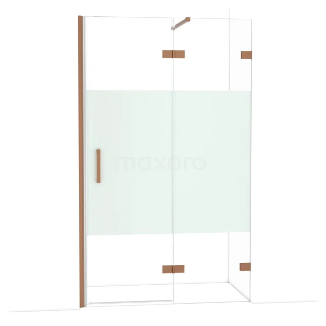 Glas Duschkabine mit bronzefarbenen Akzenten, moderner Stil, matt weiße Streifen, ideal für eine schlichte Badezimmergestaltung.