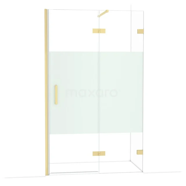 Glas Duschwand mit Gold Scharnieren, Mattglas Akzent und klaren Linien, ideal für ein modernes Badezimmer.
