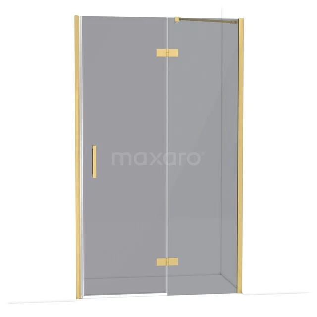 Glasdusche mit goldfarbenem Rahmen und Haltegriff, modernes Design, ideal für stilvolle Badezimmergestaltung.