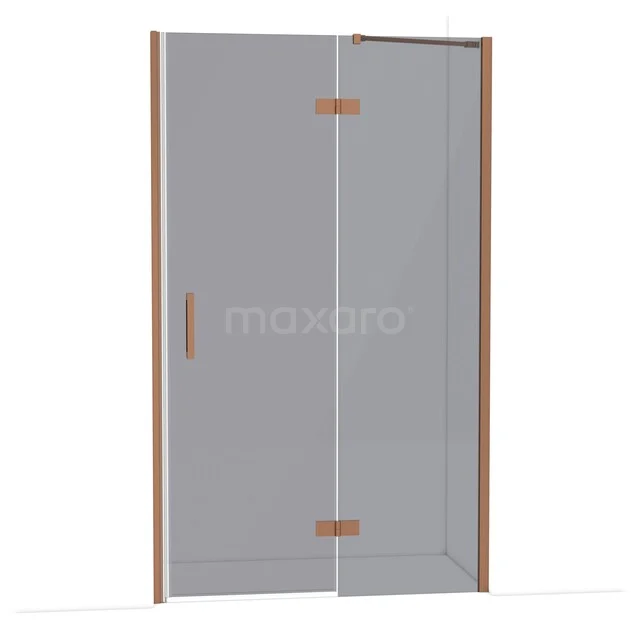 Diamond Shower door | 120 cm Copper Smoke glass Pivot door DDB22662211KP Glazen douchedeur met heldere panelen en koperkleurige scharnieren, ideaal voor een stijlvolle badkamer.