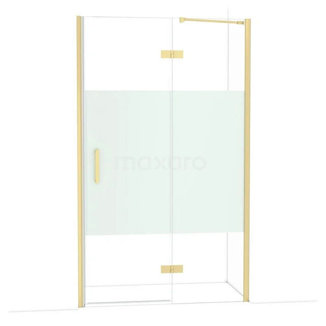 Diamond Shower door | 120 cm Light gold Clear with matt strip Pivot door DDB22662213LG Glazen douchecabine met goudkleurig frame, matglas details en modern design voor een stijlvolle badkamer.