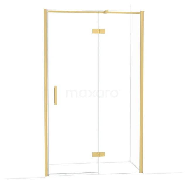 Duschtür mit goldfarbenem Rahmen und Scharnieren, modernes Design aus Glas, perfekt für eine luxuriöse Badezimmer Einrichtung.